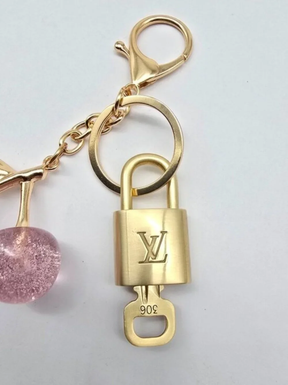 Authentic LV Louis Vuitton Gold Lock & Key 🔑 Unbranded Cherry Keychain Charm